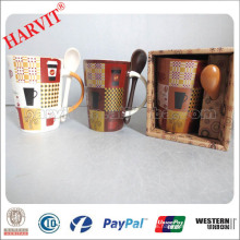 Attraktiv in Preis und Qualität Kaffee Tasse / Keramik Abziehbild Kaffeebecher mit Griff und Löffel / Doppel Farbe Glasur Kaffeetassen